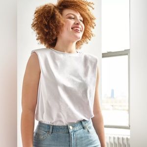 ELOQUII Drama Shoulder Tee - white padded shoulder tank NWT size 18